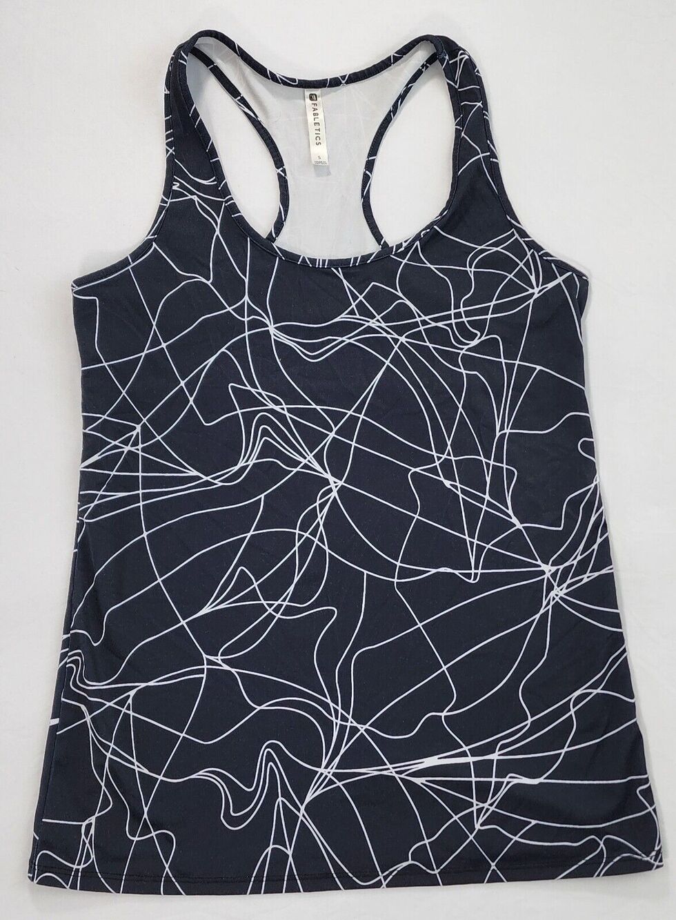 Fabletics Tank Top Womens Small Black White Swirl Breathable Athletic Mesh Run